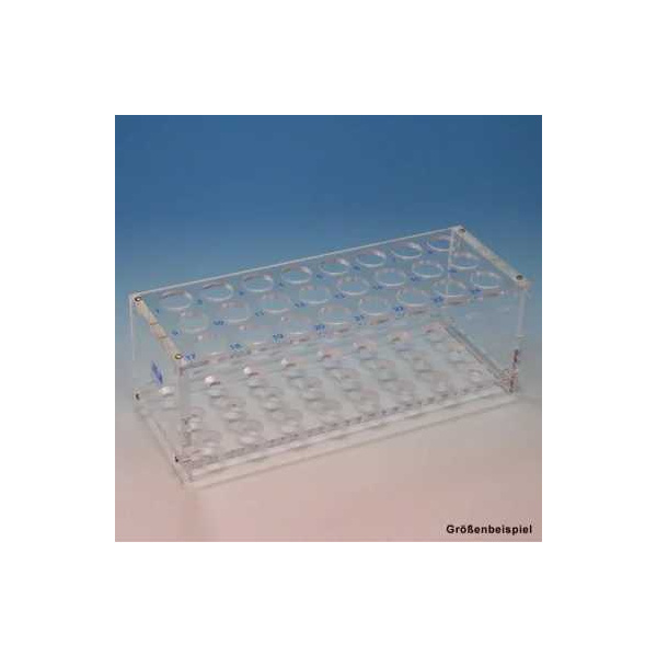 Reagenzglasgestell aus Plexiglas für 12 Gläser bis 13 mm Ø, ohne Stäbe