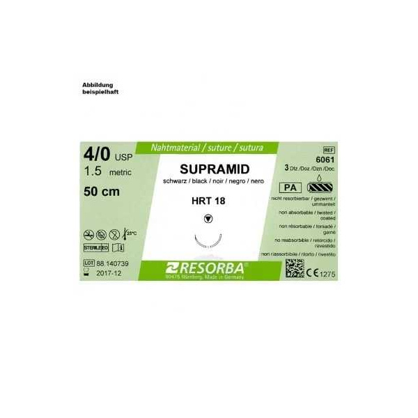 Supramid DS 19, 4/0=1,5 Nahtmaterial schwarz, Fadenlänge 45 cm 36 Stück 02042023