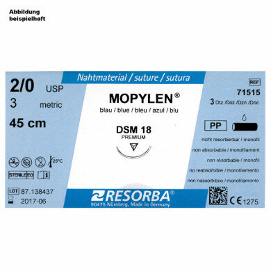Mopylen DSM 18 30=2 blau monofil Nahtmaterial Fadenlänge 45 cm 36 Stück