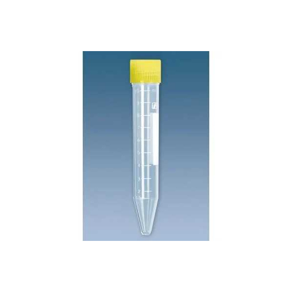 PP-Schraubröhrchen 10 ml, 100 x 16 mm Spitzboden, steril 100 Stück Verschluss gelb montiertUK = 10 Beutel
