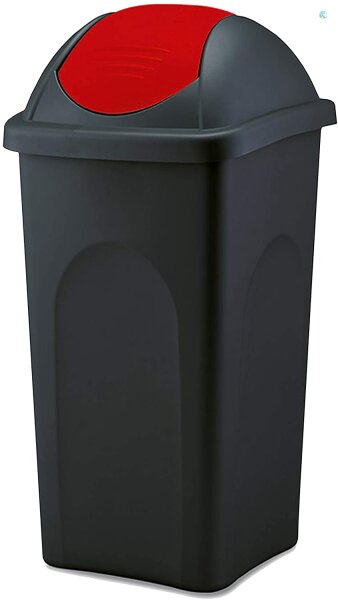 Mülleimer 30 L groß - schwarz mit rotem Schwingdeckel - wasd