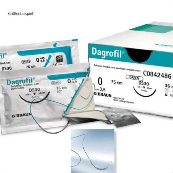 Nahtmaterial Dagrofil Farbe grün USP 6 Metric 8 Nadel PRECUT Länge 150 cm Packung 24 Stück