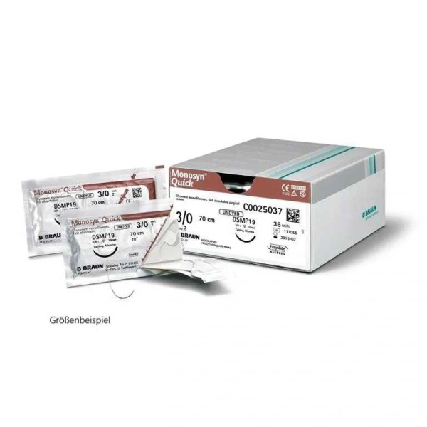 Nahtmaterial Monosyn Quick Farbe ungefärbt USP 4-0 Metric 15 Nadel HSMP15 Länge 45 cm Packung 36 Stück
