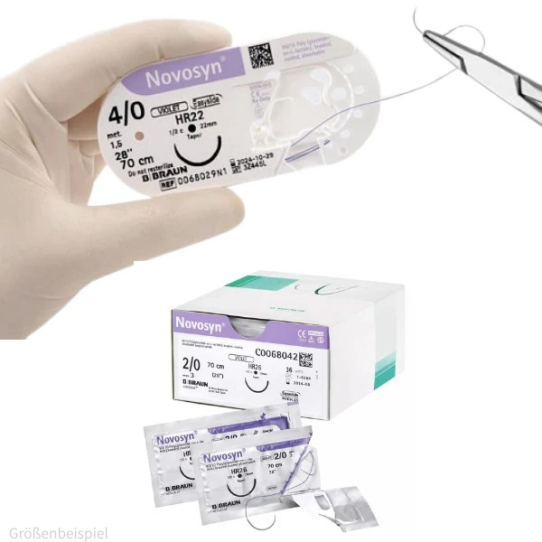 Nahtmaterial Novosyn Farbe ungefärbt USP 0 Metric 35 Nadel HR26 Länge 70 cm Packung 36 Stück