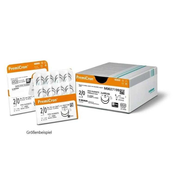 Nahtmaterial PremiCron Farbe grün USP 4-0 Metric 15 Nadel GR19 Länge 75 cm Packung 36 Stück