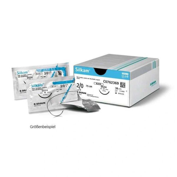 Nahtmaterial Silkam Farbe schwarz USP 4-0 Metric 15 Nadel 2xDSMP16 Länge 45 cm Packung 36 Stück