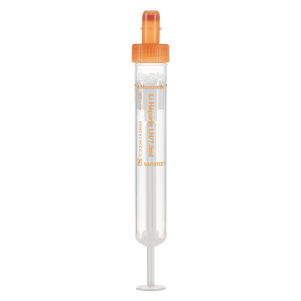 S-Monovette® Lithium Heparin LH, 7,5 ml, Verschluss orange, (LxØ): 92 x 15 mm, mit Kunststoffetikett