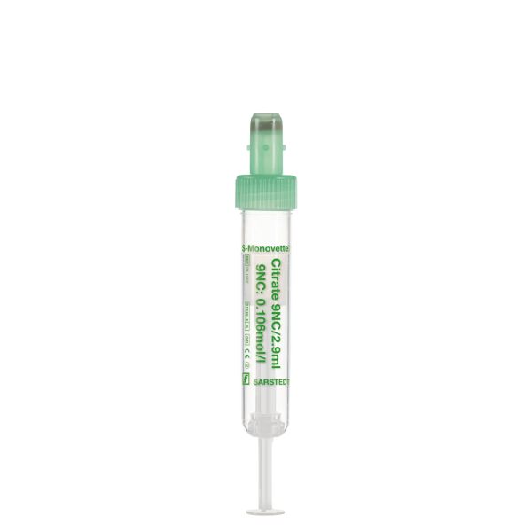 S-Monovette® Citrat 9NC 0.106 mol /l 3,2%, 2,9 ml, Verschluss grün, (LxØ): 65 x 13 mm, mit Kunststoffetikett