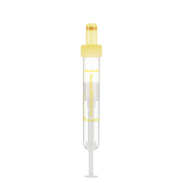S-Monovette® Fluorid / EDTA FE, 2,7 ml, Deckel gelb, (LxØ): 75 x 13 mm, mit Kunststoffetikett VE 500 Stück