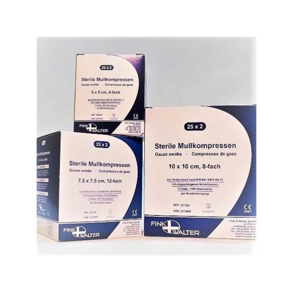 Mullkompresssen steril 10x20cm, 8-fach, VM 17 DIN 14079 BW, Packung a 5x2 Stück
