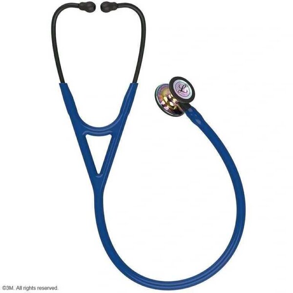 3M Littmann Cardiology IV Diagnostic Stethoskop High Polish Regenbogen Edition, Schlauch marineblau, Schlauchanschluss und Ohrbügel schwarz