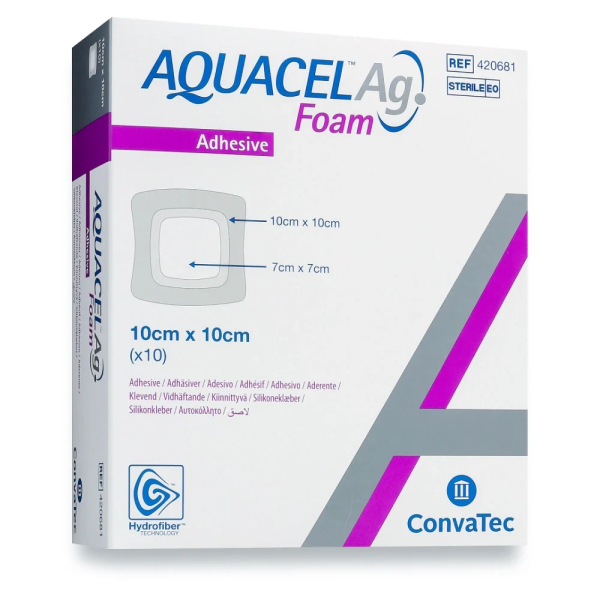Aquacel Ag Foam adh&auml;siv 10 5,5x5,5cm - 8x8cm