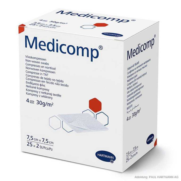 Medicomp Vlieskompressen 7,5 x 7,5 cm, steril 25 x 2 Stück