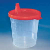 Urinbecher 125ml 5x100 mit Schnappdeckel rot