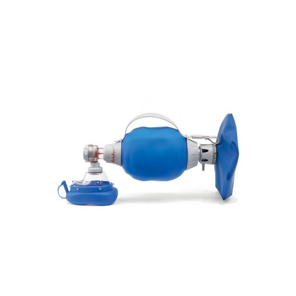AMBU SPUR II Einmal-Beatmungsbeutel f&uuml;r Kinder 10-30 kg mit Einmal-Gesichtsmaske PLUS f&uuml;r Kleinkinder, O2-Schlauchzuleitung, O2-Reservoirbeutel,Druckbegrenzungsventil, Manometeranschluss, M-Port,integriertem PEEP-Ventil Adapter und Demandventilanschluss
