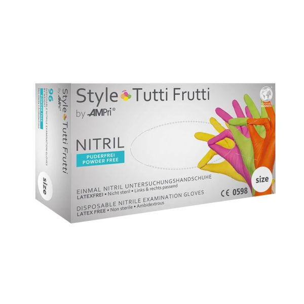 Nitril Handschuh tutti frutti Farbmix unsteril puderfrei -L-  96 St&uuml;ck