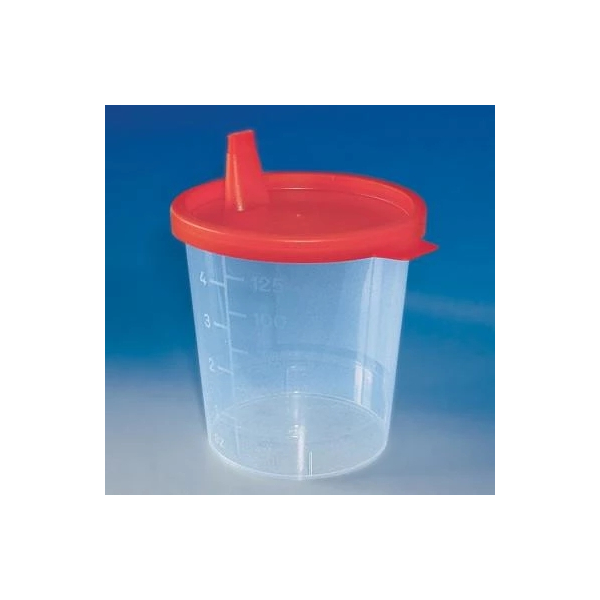 Urinbecher 125ml Schnappdeckel rot  500 St&uuml;ck