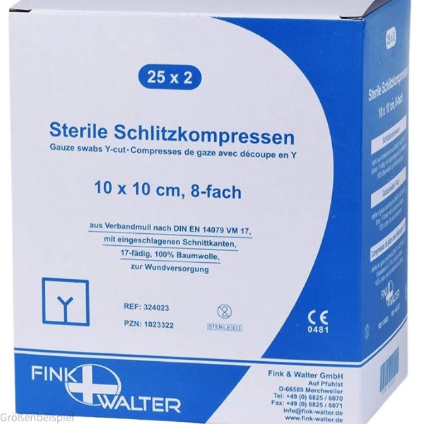 Schlitzkompressen MULL steril 5x5cm, 12-fach, Packung a 25x2 Stück