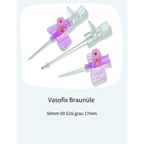 Vasofix Braunüle 16 G, 1,7 mm grau, 50 mm Stichlänge VE = 50 Stück