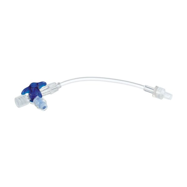 Discofix C-3 Dreiwegehahn blau steril,mit Safeflow, Verbindungsleitung 10 cm