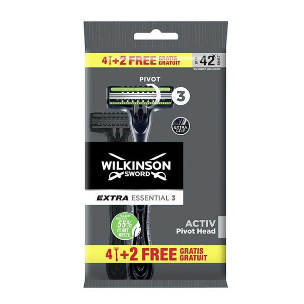 Einmal-Rasierer Wilkinson Extra 3 -ausser Handel-Alternative: WLS W950106800Activ VE = 4+2 StückPack = 20 Beutel
