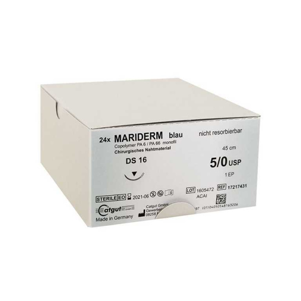 MARIDERM DS 16 5/0=1, blau, monofil,Nahtmaterial Fadenlänge 45 cm 24 Stück