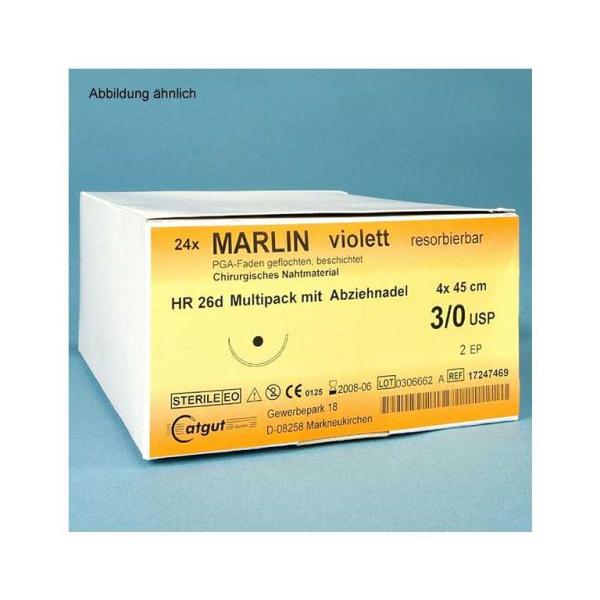 MARLIN DS 16 3/0=2, violett,Nahtmaterial Fadenlänge 70 cm 24 Stück