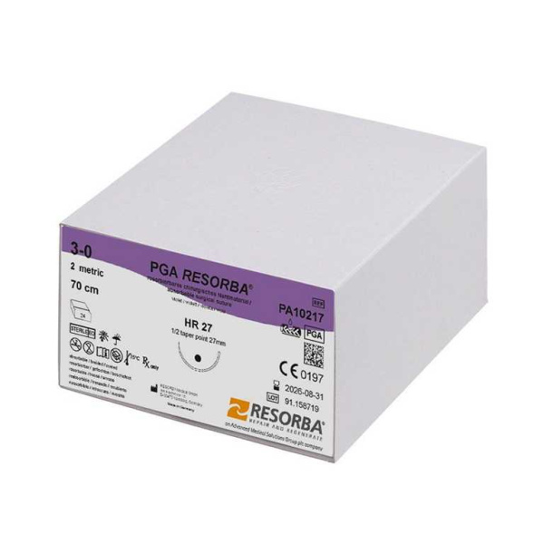 PGA-RESORBA HR 27 3/0=2 violett, Nahtmaterial Fadenlänge 70 cm VE = 24 Stück