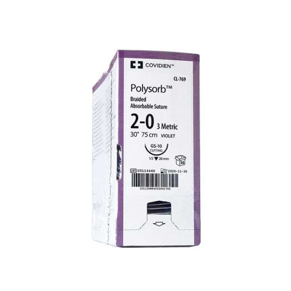 Polysorb geflochten GS-10 2/0=3 violett Nahtmaterial Fadenlänge 75 cm 36 Stück