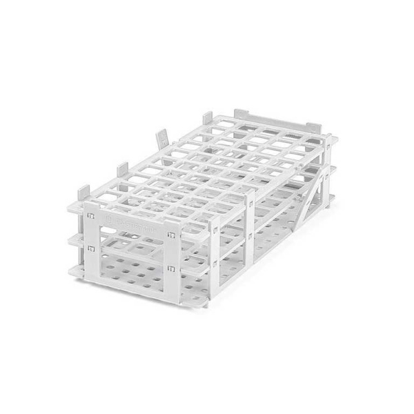 Reagenzglasgestell, PP,55 Plätze, für Gläser bis Ø 18 mm, weiß Beutel = 5 Stück